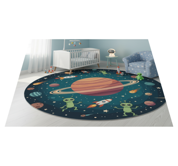 Bedroom vinyl rug with round illustration of funny aliens - TenStickers