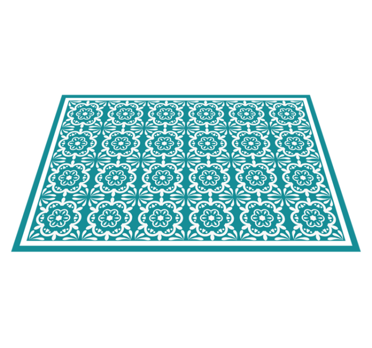 Teal Floral Design kitchen vinyl rug - TenStickers