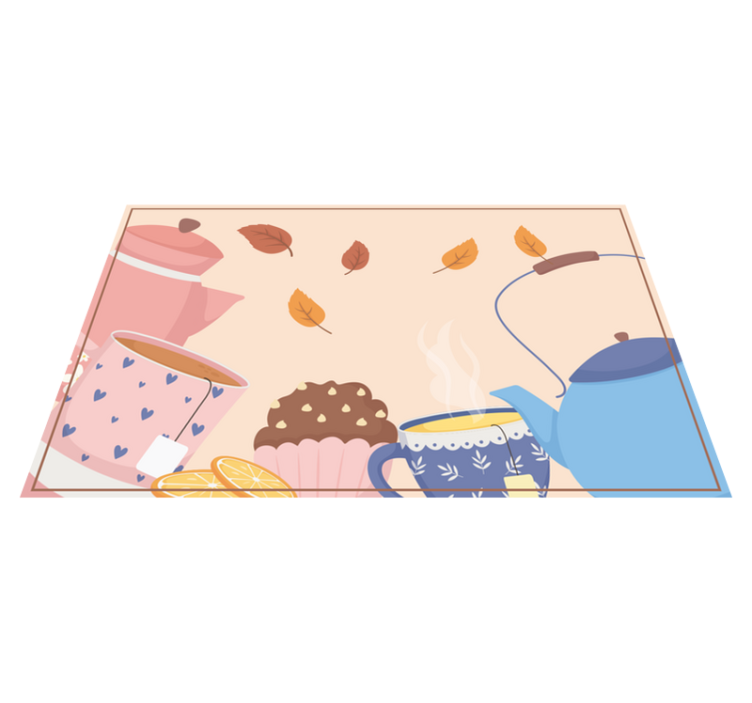 Teatime Illustration floral vinyl rug - TenStickers