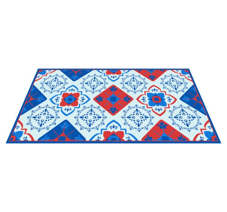 Blue and red floral pattern nature vinyl rug - TenStickers