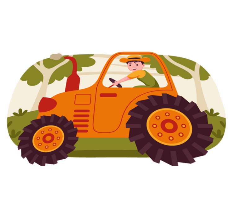 Playful Tractor Imagery kids vinyl rug - TenStickers