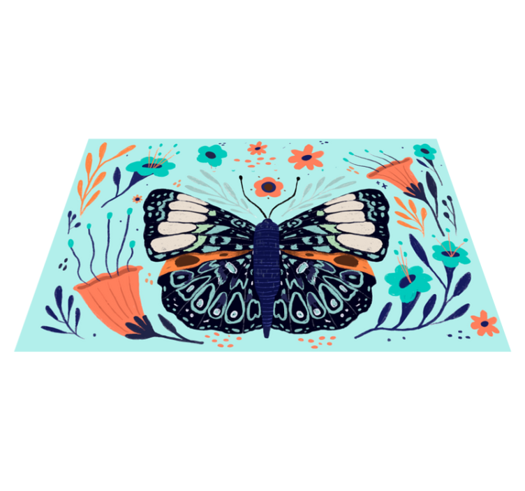 Colorful Butterfly Details floral vinyl rug - TenStickers