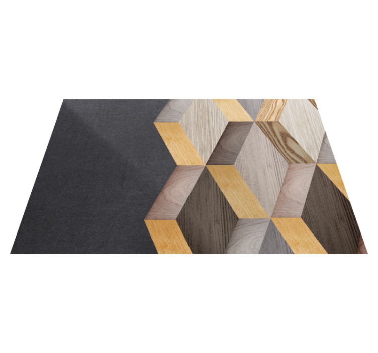 Wood effect vinyl rug with geometric cube design - TenStickers