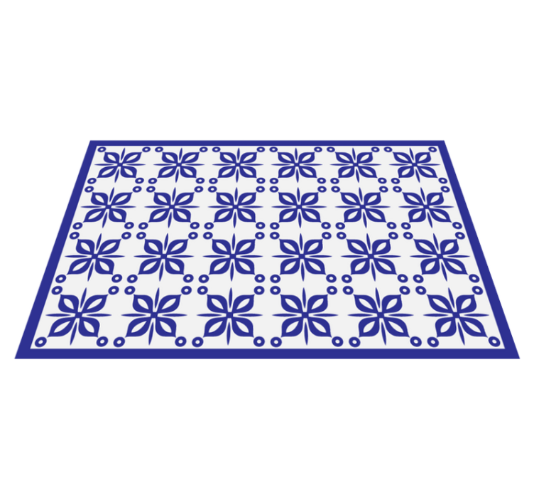 Blue floral element tile vinyl rug - TenStickers