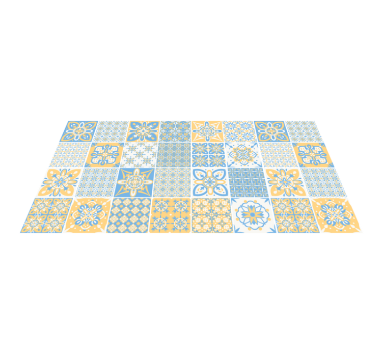 Blue yellow tiles kitchen vinyl rug - TenStickers