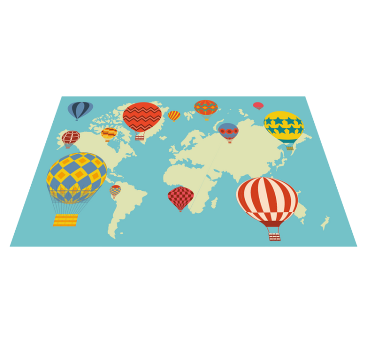 Colorful hot air balloons world map vinyl rug - TenStickers