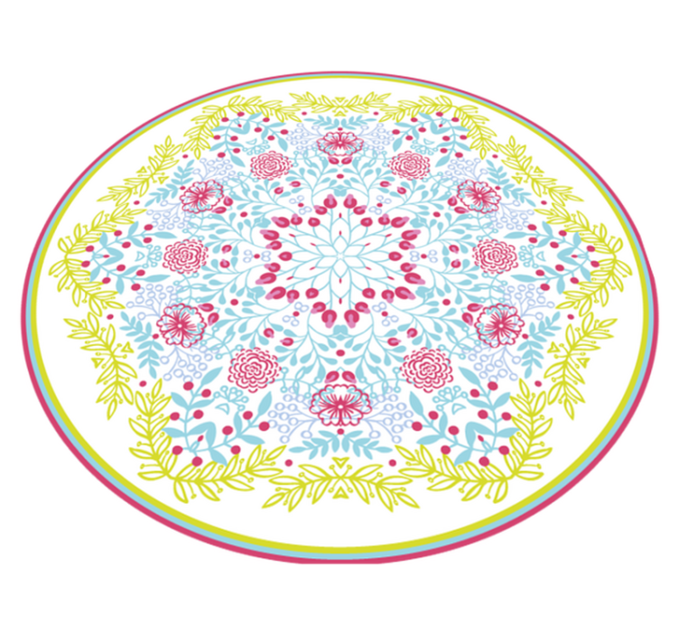 Botanical blue and pink motif mandala vinyl rug - TenStickers