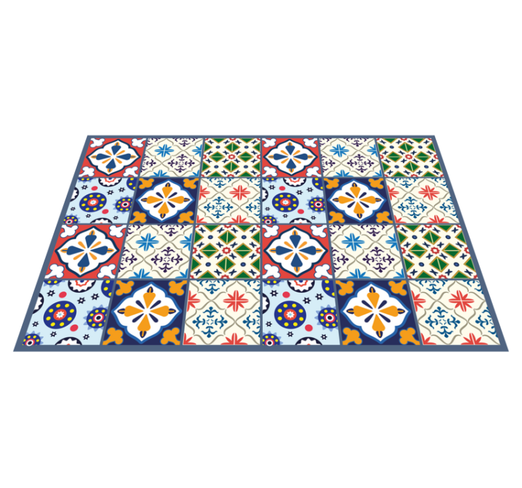 Vibrant colorful pieces tile vinyl rug - TenStickers