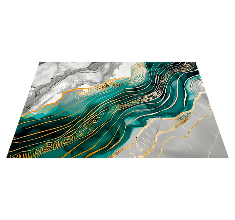 Grey & Green with golden effect marble vinyl rug - TenStickers