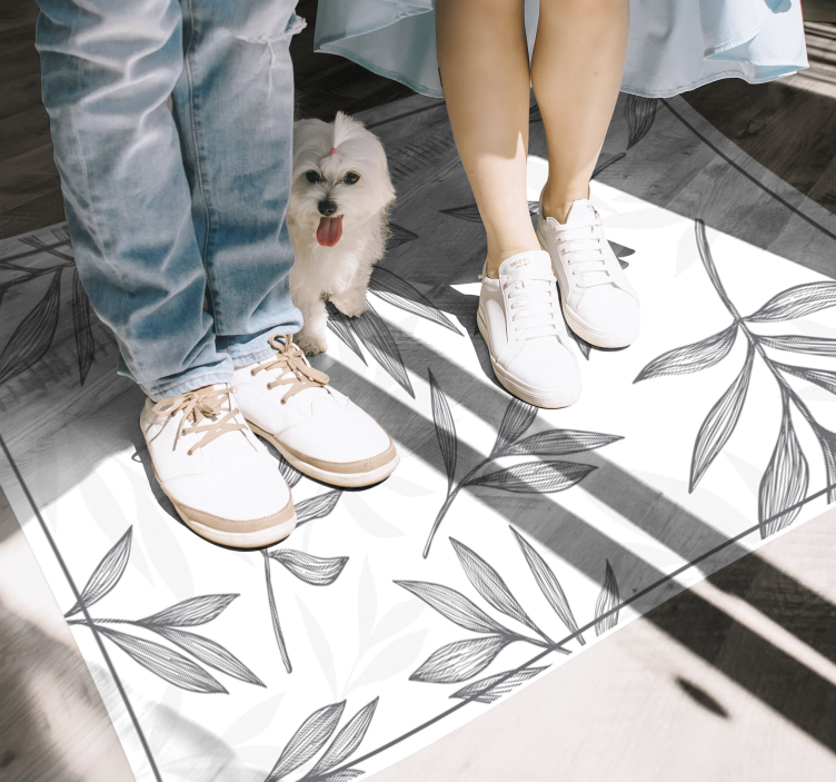Grey leaves on white background vinyl rug - TenStickers
