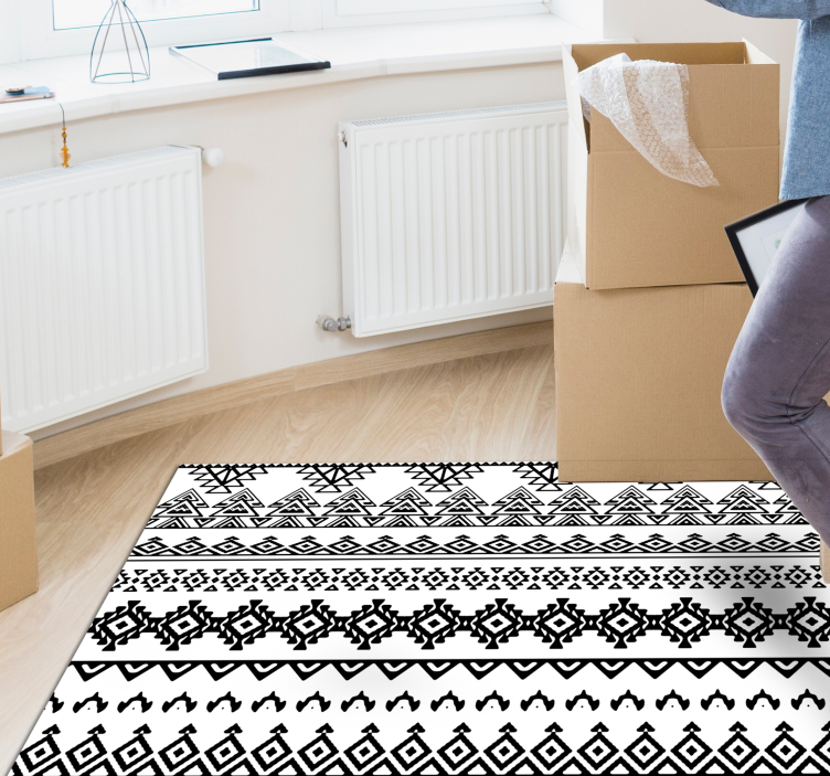 Ethnic black and white print geometric rugs - TenStickers