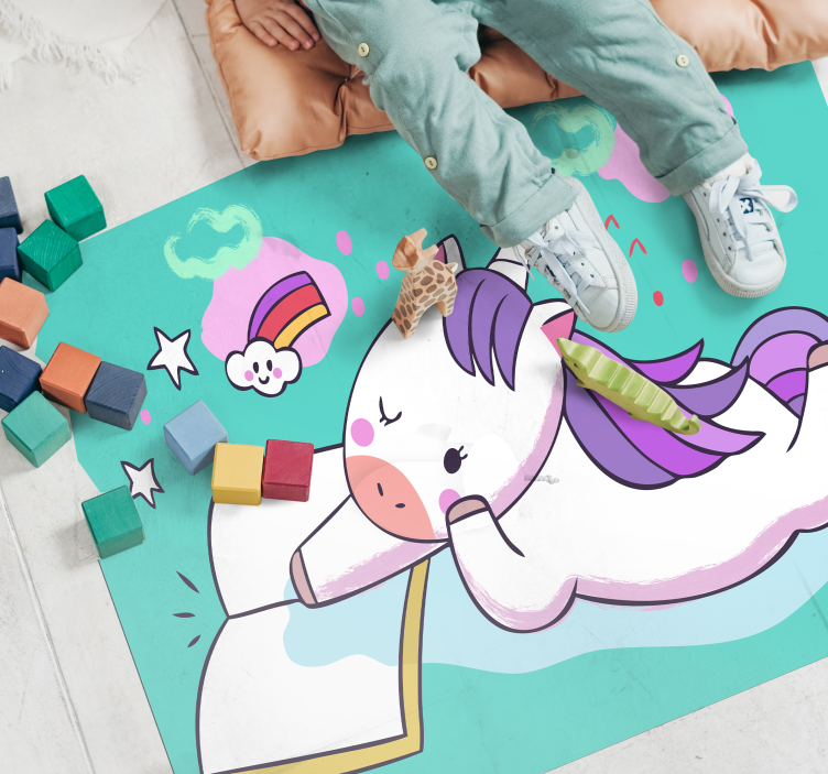 Reading Unicorn kids vinyl rug - TenStickers