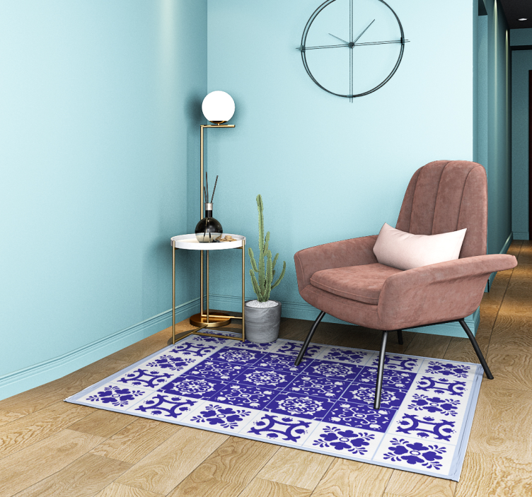 Blue Ceramic Pattern bathroom vinyl rug - TenStickers