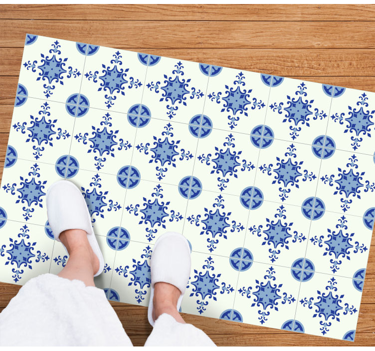 Azure Blossom Arrangement tile vinyl rug - TenStickers