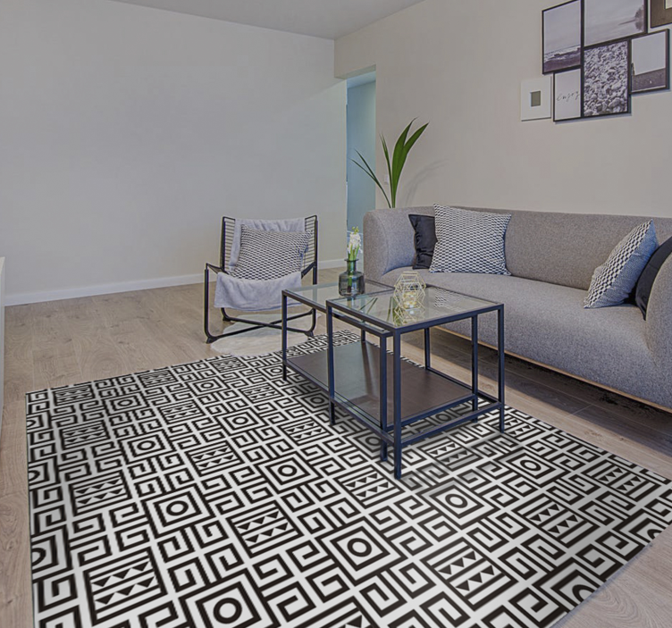 Stunning black and white ethnic vinyl rugs - TenStickers