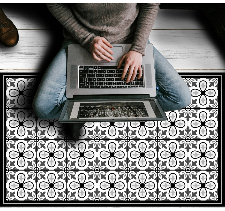 Black and white tiles kitchen floor tiles - TenStickers