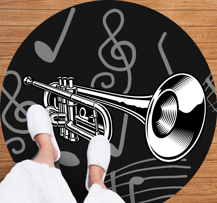 Black white trumpet illustration bedroom rug - TenStickers