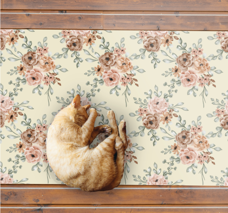 Beige nature floral vinyl rug - TenStickers