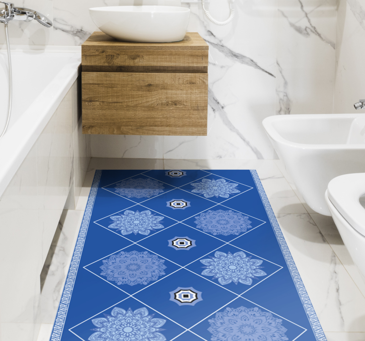 Blue floral elements bathroom vinyl rug - TenStickers