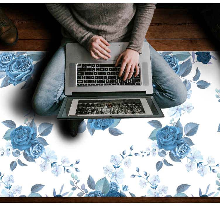 Blue Flower Composition floral vinyl rug - TenStickers