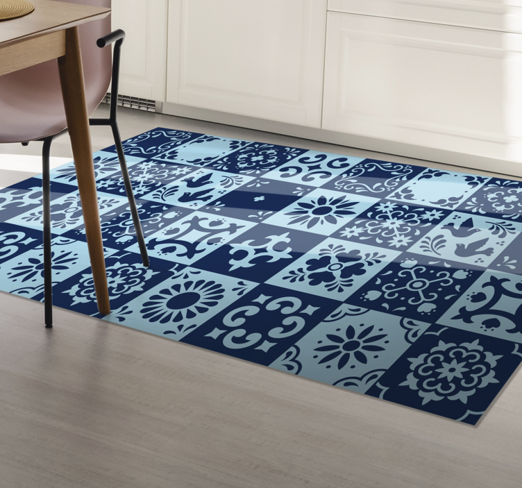 Blue mosaic tile vinyl rug - TenStickers