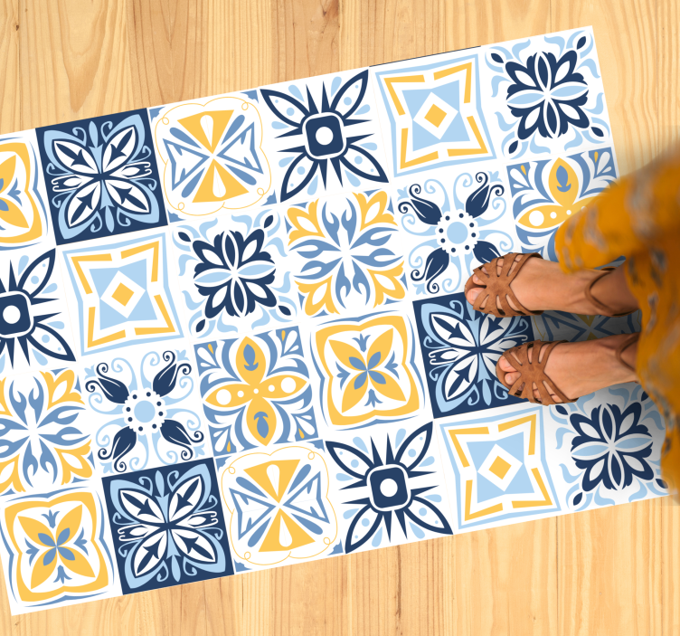 Blue Yellow Tiles mosaic vinyl rug - TenStickers