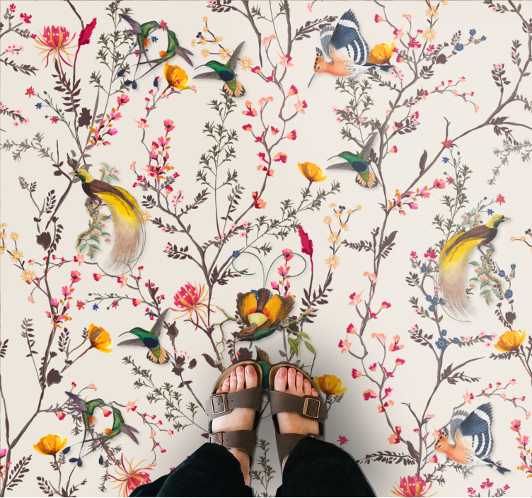 Botanical Bird Pattern floral rug - TenStickers