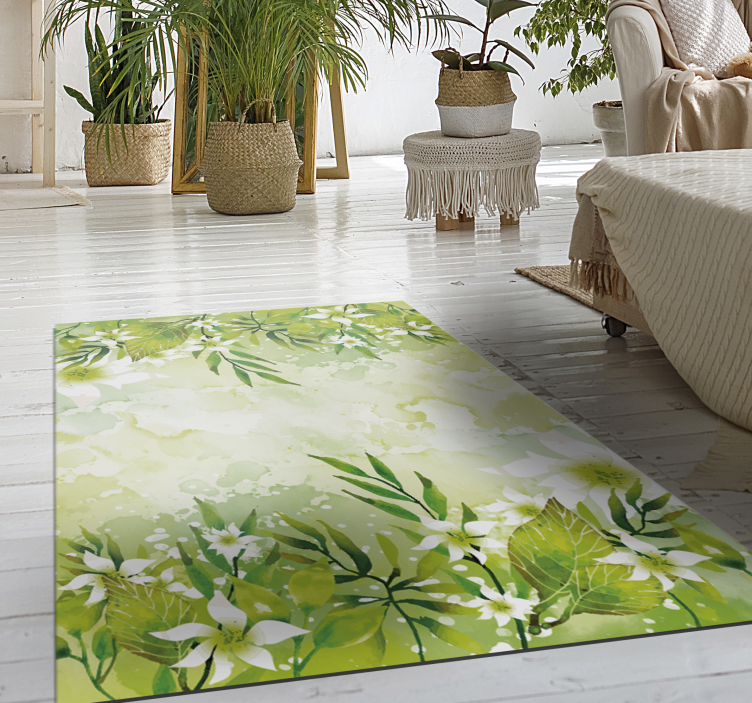 Botanical Greenery floral vinyl rug - TenStickers