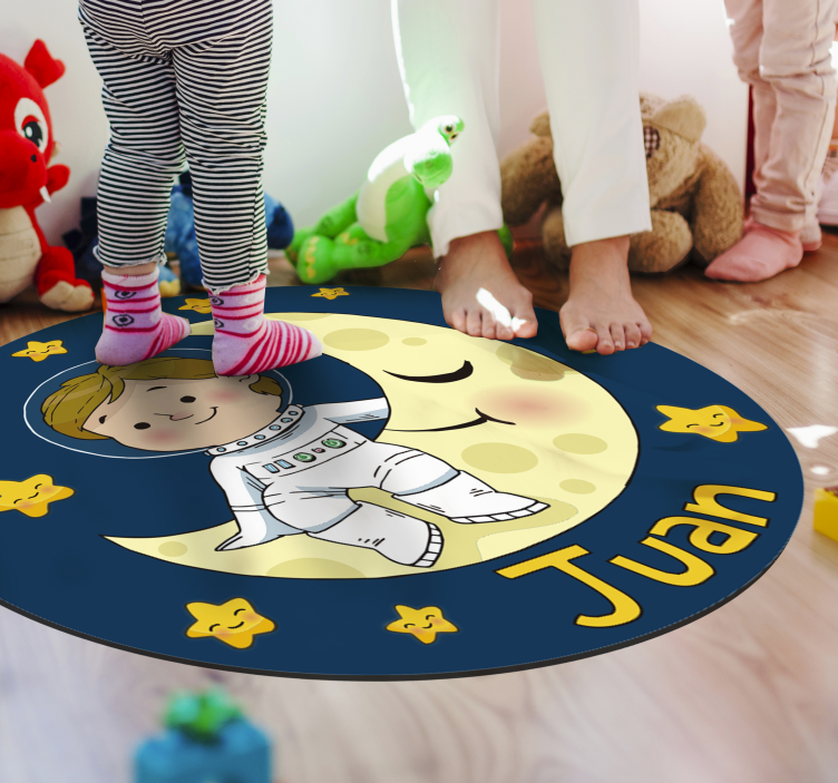 Boy Astronaut with name kids vinyl rug - TenStickers