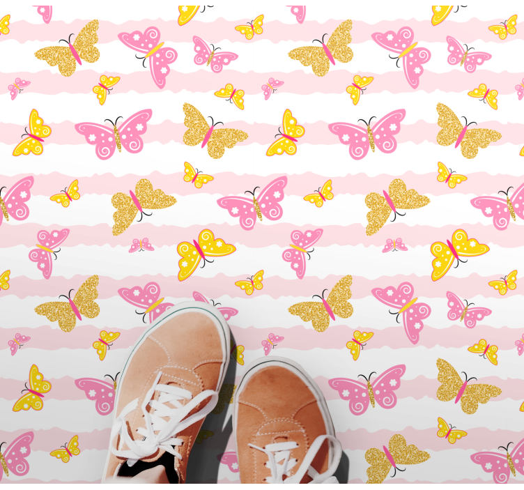 Pink and yellow butterflies kids vinyl rug - TenStickers