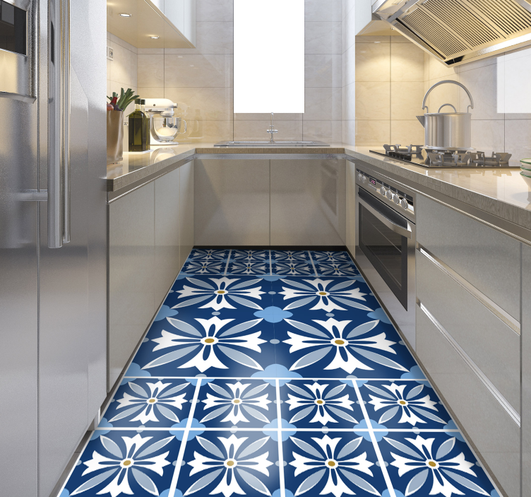 Ceramic Floral Pattern tile vinyl rug - TenStickers