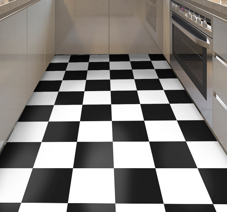 Checkerboard black and white kitchen vinyl rug - TenStickers
