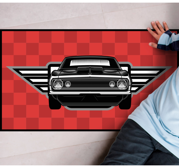 Checkered Muscle Car kids vinyl rug - TenStickers
