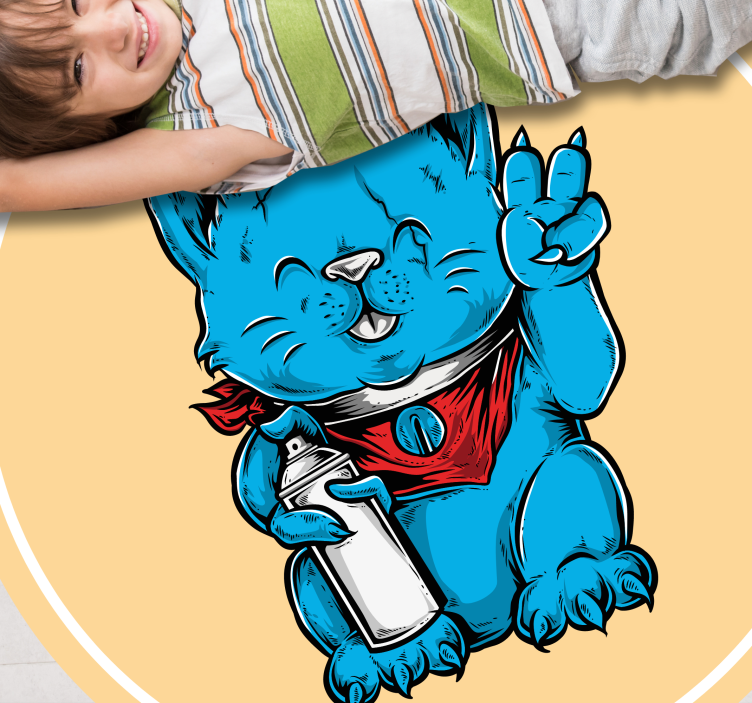 Blue cat with baby bottle animal vinyl rug - TenStickers