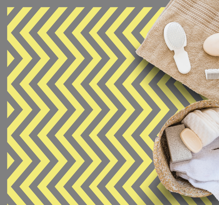 Striped vinyl rug in yellow and grey chevron - TenStickers