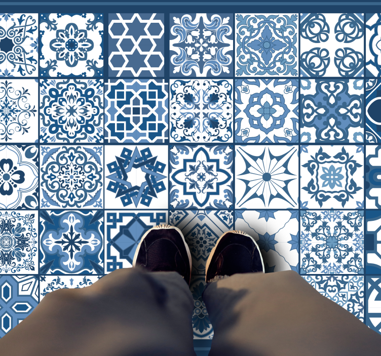 Classic blue patterns tile vinyl rug - TenStickers