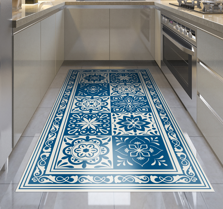Classic hydraulic blue tiles kitchen vinyl rug - TenStickers