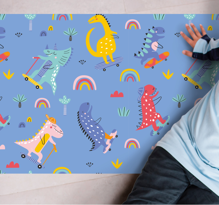 Colorful Dinosaur adventure kids vinyl rug - TenStickers