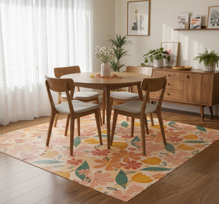 Colorful vintage leaves and flowers floral vinyl rug - TenStickers