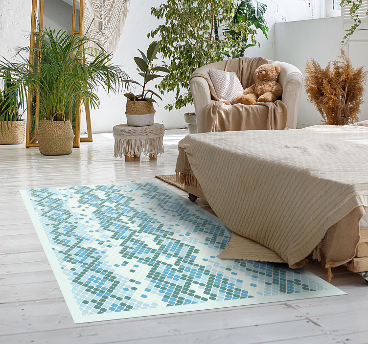 Blue tiled design mosaic vinyl rug - TenStickers