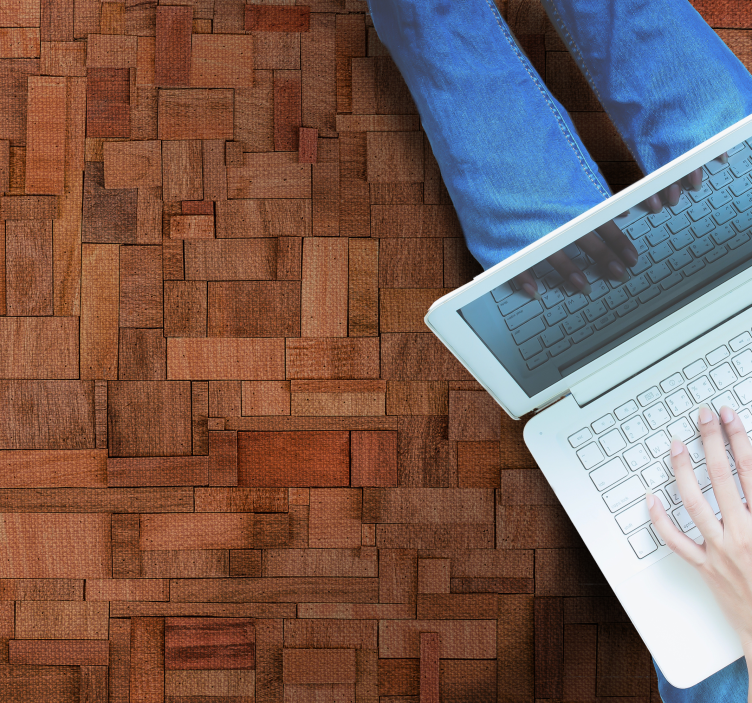 Warm block pattern wood effect vinyl rug - TenStickers