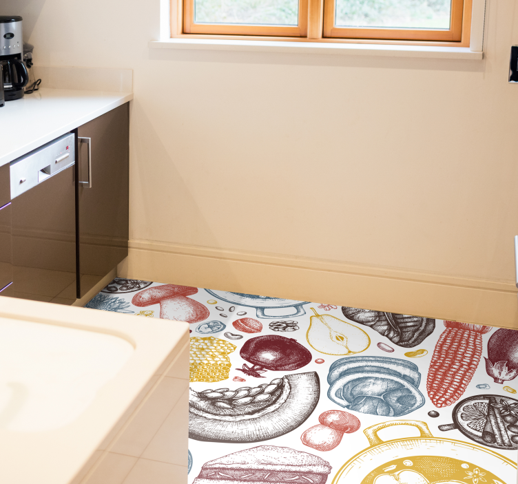 Culinary illustrations kitchen vinyl rug - TenStickers