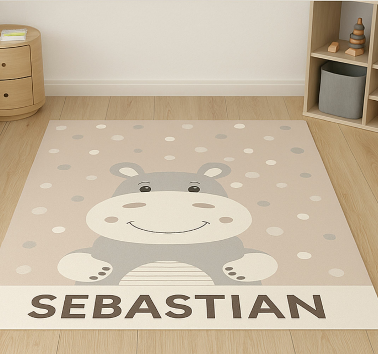 Custom beige hippo kids vinyl rug - TenStickers