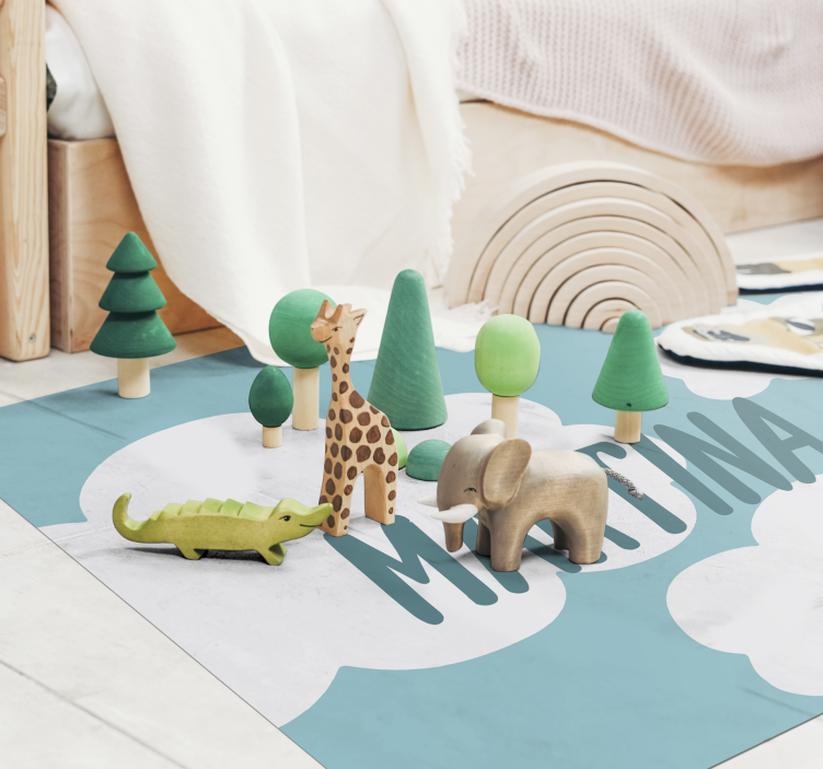 Classic clouds with name kids vinyl rug - TenStickers