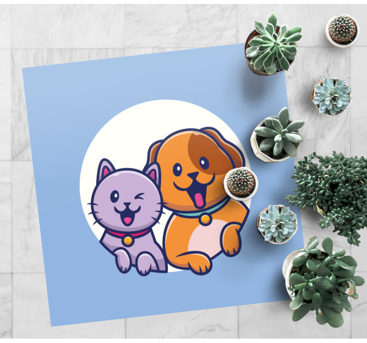 Cute dog and cat friend cartoon animal rug - TenStickers