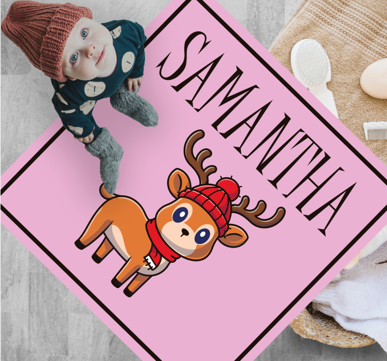 Baby Reindeer with name Christmas vinyl rug - TenStickers