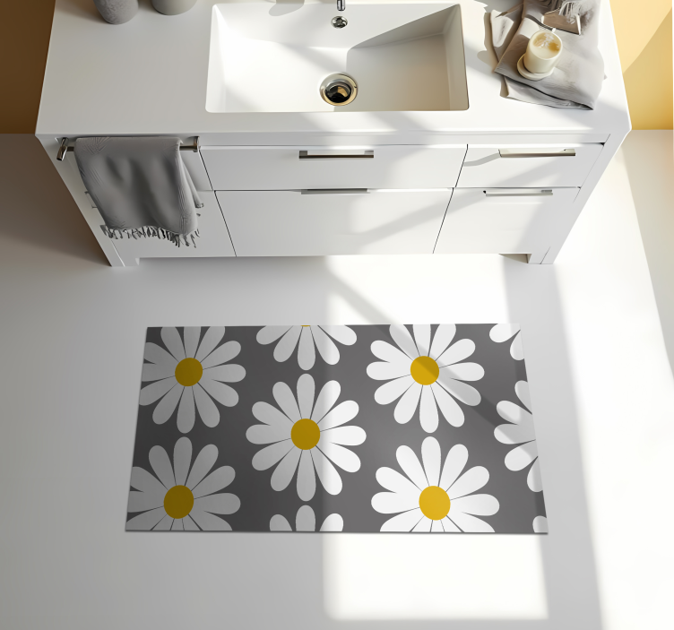 Daisy with a grey background bathroom vinyl rug - TenStickers