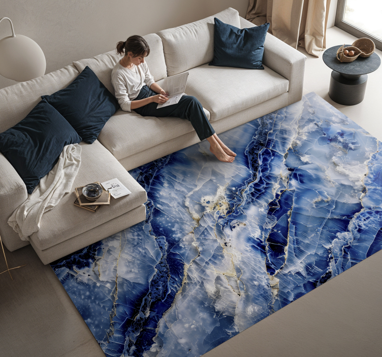 Dark blue marble vinyl rug - TenStickers