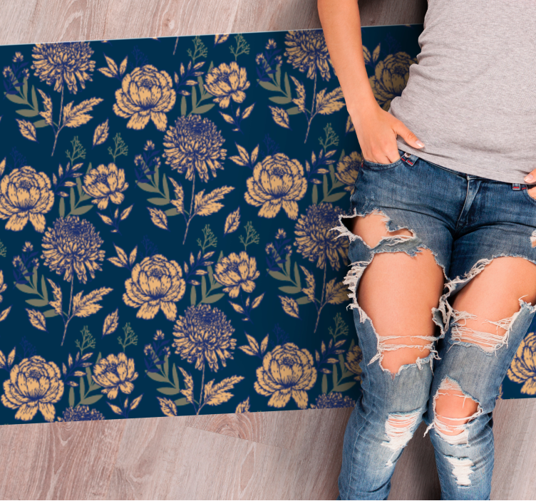Delicate blue print floral vinyl rug - TenStickers