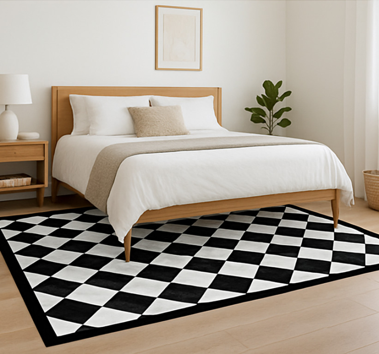 Diagonal black squares square vinyl rug - TenStickers